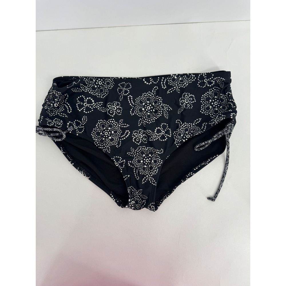 Ocean Avenue Swimwear Black White Dotted Floral Ruched Bikini Bottoms Women Sz L